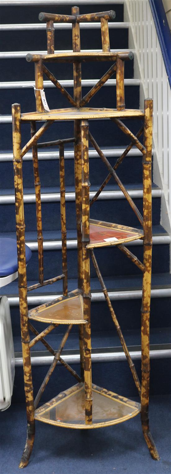 A Victorian bamboo five tier corner whatnot W.50cm